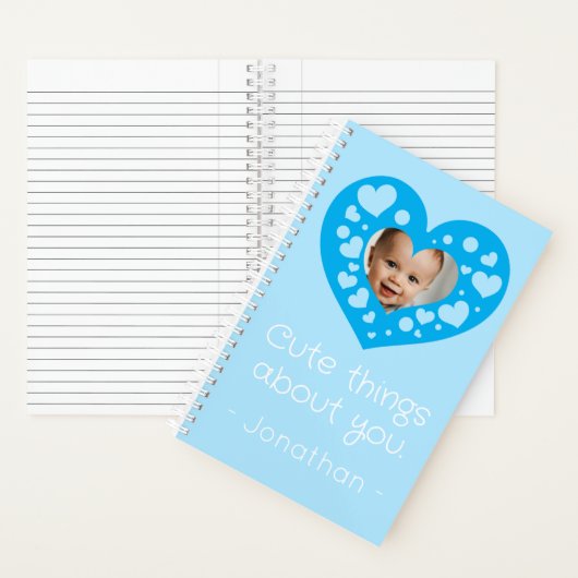 かわいい青いハートの赤ちゃん男の子の写真フレーム記念品 ノートブック (内側)