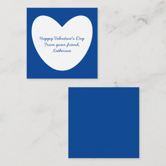 かわいい青いハート教室の少年バレンタインデー エンクロージャーカード (正面/裏面)