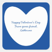 かわいい青いハート教室の少年バレンタインデー スクエアシール (正面)