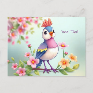 かわいい青いピンクの鳥の花のポストカード ポストカード