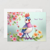かわいい青いピンクの鳥の花のポストカード ポストカード (正面/裏面)