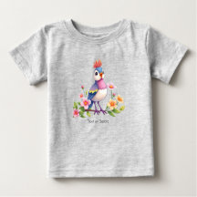 かわいい青いピンクの鳥の花柄ベビーTシャツ