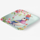 かわいい青いピンクの鳥の花柄紙皿 ペーパープレート (傾斜あり)