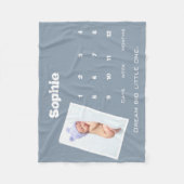 かわいい青いフォトマイルストーン名のパーソナライズされたベビー フリースブランケット (正面)