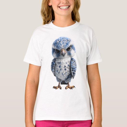 かわいい青いフクロウのキャラクター キッズ Tシャツ (正面)