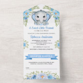 かわいい青いフローラゾウ赤ちゃんシャワー オールインワン招待状 (内側)