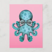 かわいい青いベイビーオクトパスがピンクのメガネをかけている ポストカード (正面)