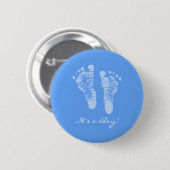 かわいい青いベビーの足跡その男の子の赤ちゃんシャワー 缶バッジ (正面&裏面)