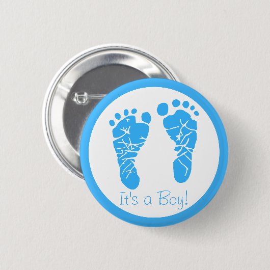 かわいい青いベビーの足跡その男の子の赤ちゃんシャワー 缶バッジ (正面&裏面)