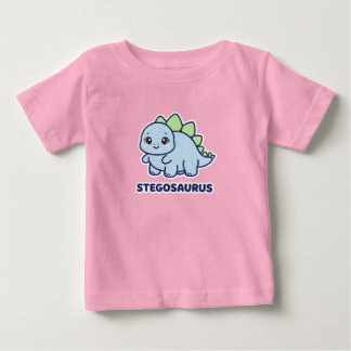 かわいい青いベビーステゴサウルス恐竜ちびキャラ ベビーTシャツ