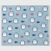 かわいい青いペンギンのパターン ラッピングペーパー (フラット)