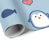 かわいい青いペンギンのパターン ラッピングペーパー (ロールコーナー)