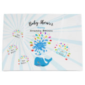 かわいい青いホエーカラフルル少年の赤ちゃんシャワー（郵便） ラージペーパーバッグ (正面)