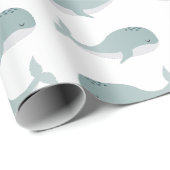 かわいい青いホエーパーソナライズされたルと名前リトルキッド ラッピングペーパー (ロールコーナー)