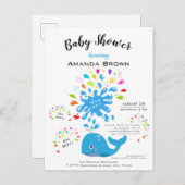 かわいい青いホエールボーイカラフルベビーシャワー インビテーションポストカード (正面/裏面)