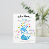 かわいい青いホエールボーイカラフルベビーシャワー インビテーションポストカード (スタンド正面)