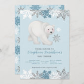 かわいい青いホッキョクグマのベビーシャワー 招待状 (正面/裏面)