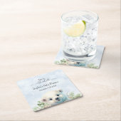 かわいい青いホッキョクグマ冬の赤ちゃんシャワー スクエアペーパーコースター (インサイチュ)