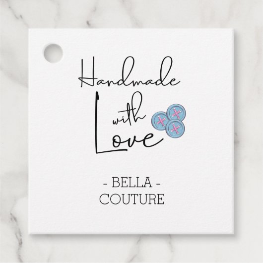 かわいい青いボタンホワイトで手作り フェイバータグ (正面)