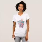 かわいい青いボバティーシャツ | かわいい笑顔のタピオカ Tシャツ (正面フル)