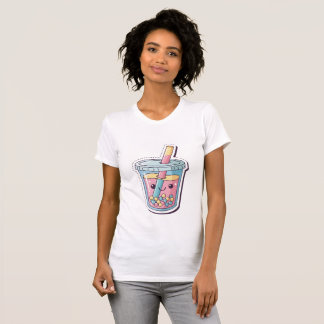 かわいい青いボバティーシャツ | かわいい笑顔のタピオカ Tシャツ