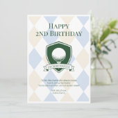 かわいい青いモダンボーイズゴルフお誕生日おめでとう2歳 カード (スタンド正面)