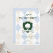 かわいい青いモダンボーイズゴルフお誕生日おめでとう2歳 カード (正面/裏面インサイチュ)