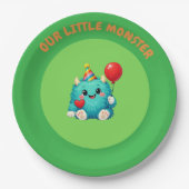 かわいい青いモンスターの1歳の誕生日招待状 ペーパープレート (正面)
