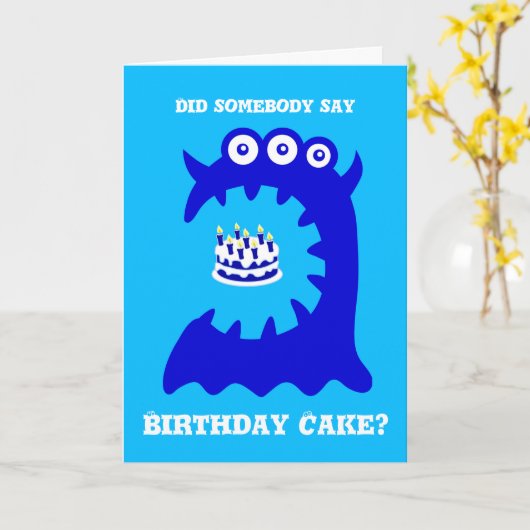 かわいい青いモンスター誕生日グリーティングカード カード (黄色い花)