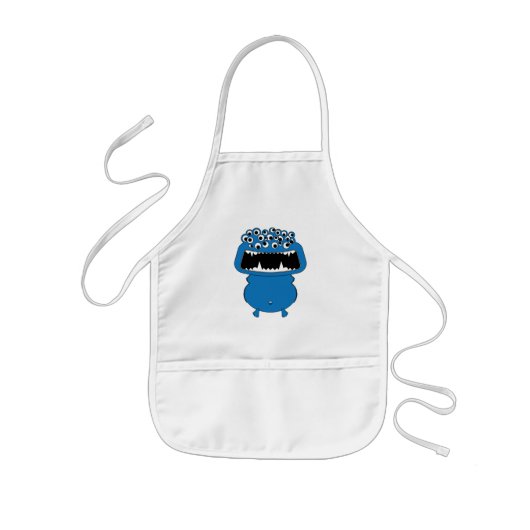 かわいい青いモンスター 子供用エプロン (正面)