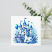 かわいい青いユニコーンとおとぎの城 招待状 (スタンド正面)