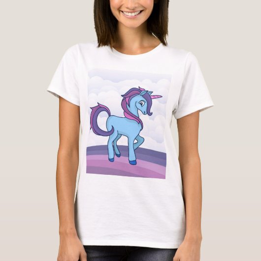 かわいい青いユニコーン Tシャツ (正面)