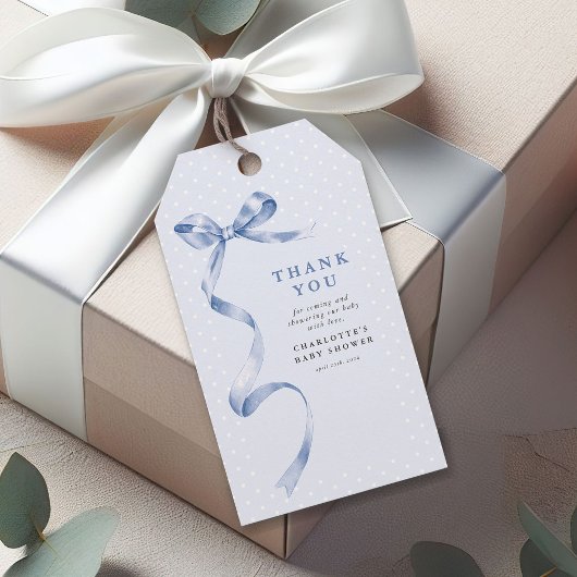 かわいい青いリボンの男の子ベビーシャワー ギフトタグ