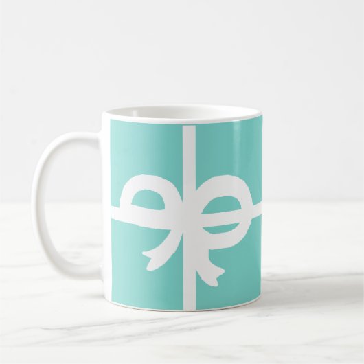 かわいい青いリボン コーヒーマグカップ (左)
