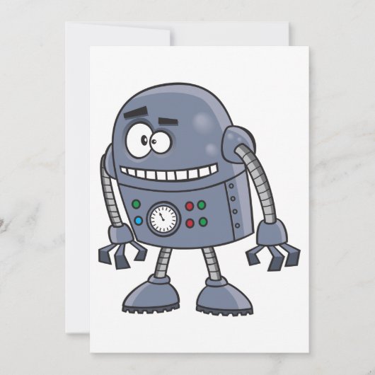 かわいい青いレトロなロボットキャラクター 招待状 (正面)