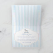 かわいい青いロッキングホースヴィンテージ男の赤ちゃんシャワー サンキューカード (内部)