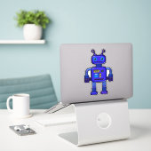 かわいい青いロボットをビリーお洒落 シール (デスク上のノートパソコン)