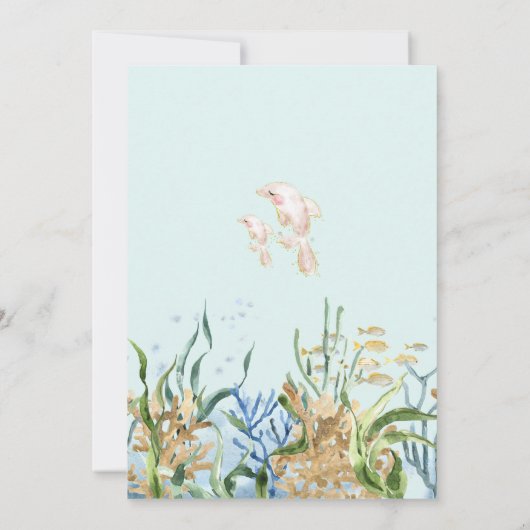 かわいい青い動物たち – 海の赤ちゃんシャワー 招待状 (裏面)