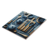 かわいい青い台所用品の美的壁紙 タイル (側面)