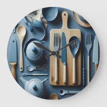 かわいい青い台所用品の美的壁紙