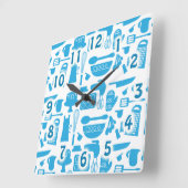 かわいい青い台所用品料理ツールパターンアート スクエア壁時計 (傾斜)