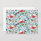 かわいい青い和風寿司 ポストカード (正面/裏面)