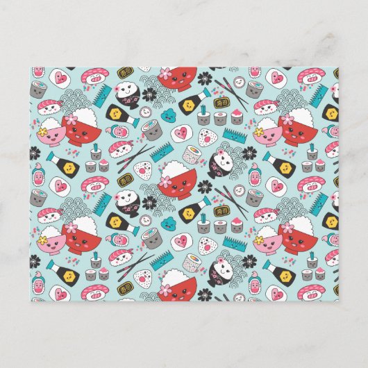 かわいい青い和風寿司 ポストカード (正面)