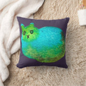 かわいい青い太った猫のアートイラスト クッション (ブランケット)