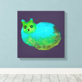 かわいい青い太った猫アートイラストレーション キャンバスプリント (インサイチュ (ウッドフロア))
