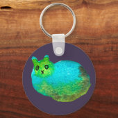 かわいい青い太った猫アートイラストレーション キーホルダー (正面)