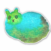 かわいい青い太った猫アートイラストレーション シール (正面)