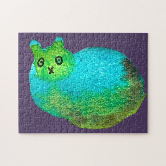 かわいい青い太った猫アートイラストレーション ジグソーパズル (横)
