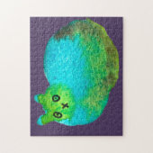 かわいい青い太った猫アートイラストレーション ジグソーパズル (縦)