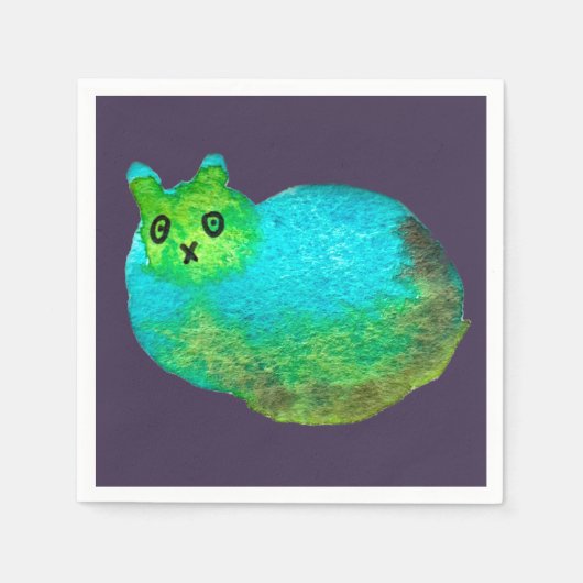 かわいい青い太った猫アートイラストレーション スタンダードカクテルナプキン (正面)